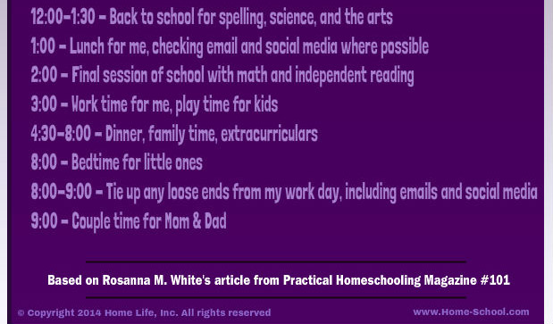 Sample work/homeschooling afternoon schedule